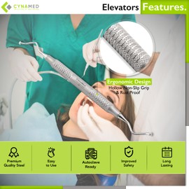 Set of 5 Mushroom-Style Sinus Lift Elevators - Smooth Handle Periodontal Premium Dental Instruments by Cynamed