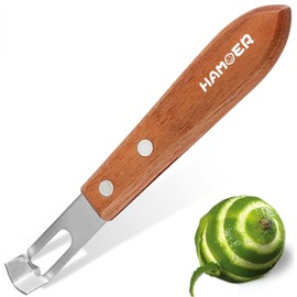 HAMOER Channel Knife - Fruit and Vegetable Carving Tool for Decorating Cocktails, Desserts, and Salads Stainless Steel Tip Wooden Handle