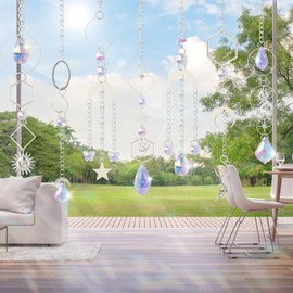 lahnao 300 Pieces Sun Catcher Crystal Craft Set, Crystal Sun Catcher with Handmade Tongs and Pendants, DIY Sun Catcher Crafts, Crystals for Hanging for Windows, Living Room, Garden