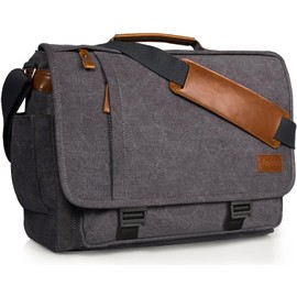 ESTARER Men Messenger Bag 17-17.3 Inch Laptop Bag Water-resistant Canvas Computer Shoulder Bag Briefcase for Work College Travel, Grey