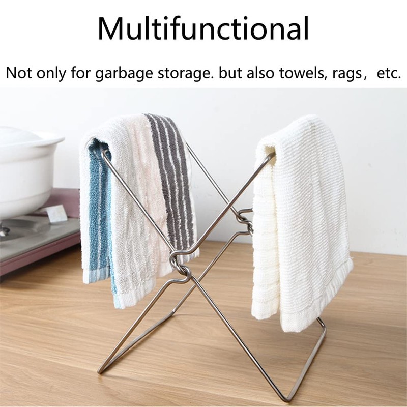 SEIWEI 1Pcs Stainless Steel Garbage Bag Hanging Rack Foldable Garbage