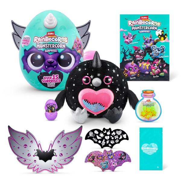 Rainbocorns ZURU Monstercorn Surprise, Raven, by ZURU Surprise Unboxing Soft Toy, Fantasy Monster Gifts for Girls, Imaginary Play with Wearable Accessories (Raven)