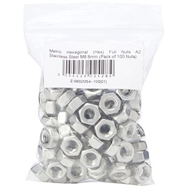 AHCMetric Hexagonal (Hex) Full Nuts A2 Stainless Steel M8 8mm (Pack of 100 Nuts)
