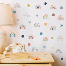 Boho Rainbow Wall Decals Stickers for Baby Kids Room Girls Bedroom Wall Decor Removable PVC Wall Decals for Home Decor Nursery Classroom(76pcs)