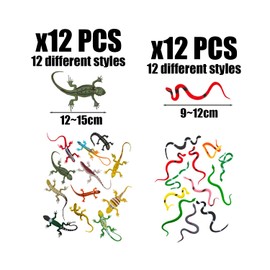 CVFRTT 12 Pieces Toy Lizards And 12 Pieces Toy Snakes, Simulated Animal Toys, Plastic Animal Toys, Animal Model Toys, Reptile Decoration
