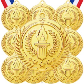 Misdary 12 Pack Medals with Neck Ribbons Team Participation Trophies for Kids Sports Awards Party Favors for Sports Competitions Celebration Gift (Gold,Torch)