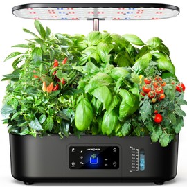 Ahopegarden Hydroponics Growing System Kit Indoor Herb Garden with Grow Light 12 Pods, with LCD Touch Panel Hydroponic Planter, Planting Height Up to 17", Grower Harvest Fresh Veggie Lettuce, Black