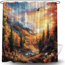 JWJAMM Fall Eagle Forest Shower Curtain Mountains Lake Sunset Tree Wild Animal Bird Autumn Nature Photography Jungle Farmhouse Country Nature Landscape Scenery Bathroom Curtains with Hook,70x70 Inch