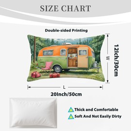 Doobicy Vintage Campering Pillow Covers 12x20 Inch Set of 2, Retro Travel Trailer Double-Sided Print Decor Cushion Covers Rustic Outdoor Camping RV Theme for Sofa Couch Bedroom Living Room