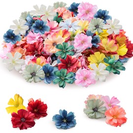 Janinka 120 Pieces Faux Flowers for Crafts Artificial Small Flower Heads Silk Flowers Daisy Peony Mini Fabric Flowers Stemless Small Faux Flowers for Decoration for Home Wedding Party