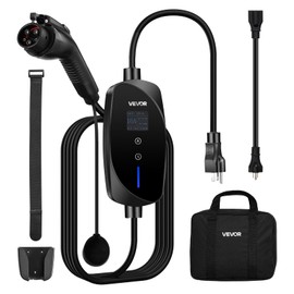 VEVOR Level 1&2 EV Charger, 16 Amp Adjustable Current, Electric Vehicle Portable Charger with 25 ft Cable, 120V-240V, NEMA 6-20P Plug NEMA 5-15 Adapter, LCD, Home Car Charging Station for SAE J1772 EV