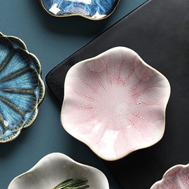Bngukju Leaf Flower Trinket Dish, Four Leaf Clover Ceramic Ring Holder, Lotus Leaf Jewelry Decorative Trinket Tray Plate Gifts for Women (Pink - Lotus Leaf)