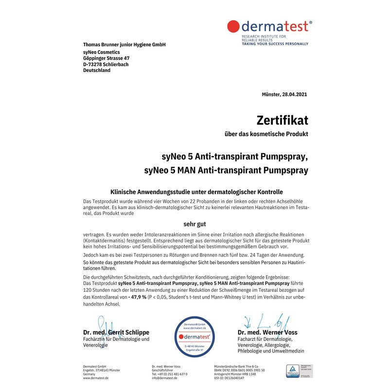 syNeo 5 Antitranspirant Deo Tücher für Damen und Herren, Anti