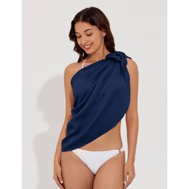 QOMEWA Sarong Coverups for Women Bathing Suit Wrap Skirt Beach Wrap Swimsuit Cover Ups Bikini Wrap Skirt for Swimwear Navy Blue