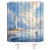 Lighthouse Shower Curtain Nautical Coastal Sailboat Seaside Seascape Seagull Oil