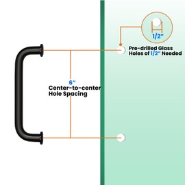 MCOCOD 6" Shower Door Handle, Double-Sided Pull Handle with Metal Washer, Back-to-Back Glass Door Handle Replacement for 1/4", 5/16", 3/8", and 1/2" (6-12mm) Glass Doors, Matte Black