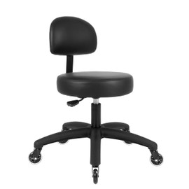 Chair Master Round Vinyl Fabric Adjustable Chair for Exam Rooms, Labs, Doctor and Dentist Offices. Easy to Clean! 17"-22" Seat Height NO FOOTRING (Rubber Roller, Black)