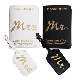 Syiomlis Mr and Mrs Luggage Tags Couples Passport Holder Set,Bridal Shower Gifts, Honeymoon Engagement Gift, Anniversary, Newlywed, Bride Groom, his and her Passport Holder (Golden-1)