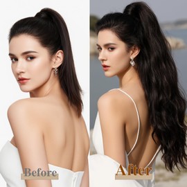 Benehair Curly Ponytail Extension 18 Inch Long Wrap Around Ponytail Synthetic Hair Extension Hair Ponytail Extension Curly Wavy Natural Blonde Hair Piece for Women(Natural Blonde, 90g)