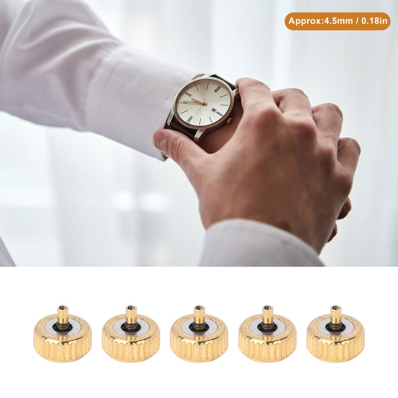 5 Pcs Professional Watch Crown Parts Gold Steel Wrist Watch