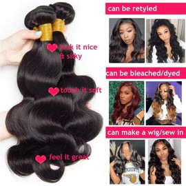 Huarisi 24 Inch Body Wave Bundles Human Hair Weave, 1 Bundle Brazilian Body Wave Hair Bundles for Black Women, 10A Brazilian Wavy Hair Extensions Weft 100g Natural Color Sew in