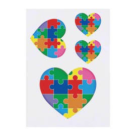 4 x 'Autism Jigsaw Piece Heart' Temporary Tattoos - Water Resistant, Skin-Safe, Non-Toxic Transfers, Mixed Sizes (TO00058406)
