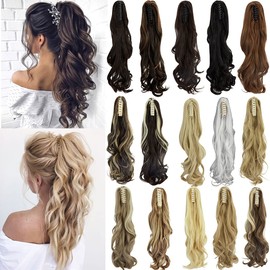 SLLIE Ponytail Extension Claw 18" 20" Curly Wavy Straight Clip in Hairpiece One Piece A Jaw Long Pony Tails for Women