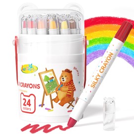 JUPITEARTH 24-Color Crayons for Kids 4-8, Non-Toxic Washable Crayons, Ultra-Silky Easy-Grip Art Supplies, Ideal Coloring Gift for Boys and Girls