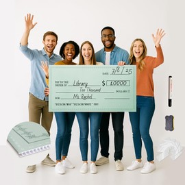 Giant Check for Presentations, 36 x 16 Dry Erase Big Blank Check, Fake Check, Oversized Checks for Fundraisers, Prizes, Awards,Retirement, Charity & Donation Events