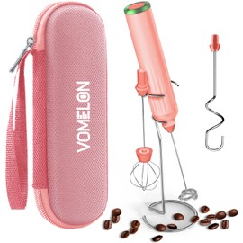Milk Frother Handheld with 3 Stainless Steel Whisks, Rechargeable Electric Drink Mixer with Stand & Travel Case, Milk Foamer for Coffee, Latte, Cappuccino, Hot Chocolate, Egg,Jam Supplement-Pink