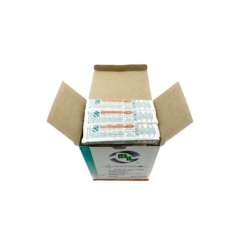Jeringas para insulina 0.3 mL aguja Extra Delgada 32G X