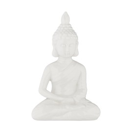 Relaxdays Buddha Figurine Sitting, 17 cm High, Garden Ornament, Weatherproof & Frost-Proof, Decorative Living Room Sculpture, White