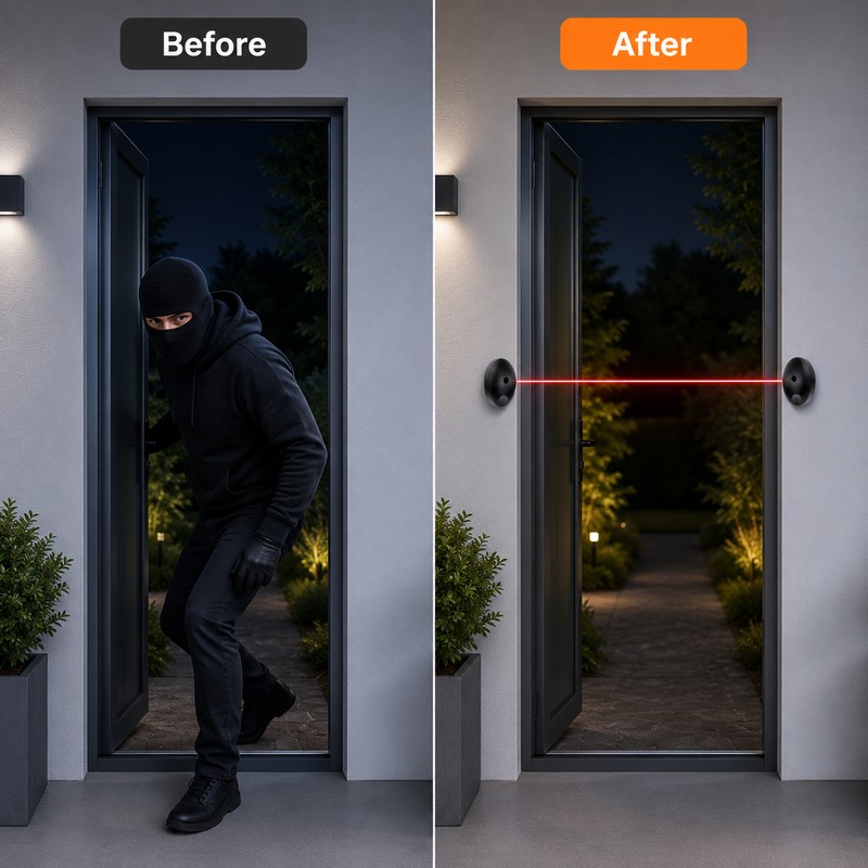 Single-Beam Infrared Sensor for Gates & Doors – Anti-Glare Outdoor