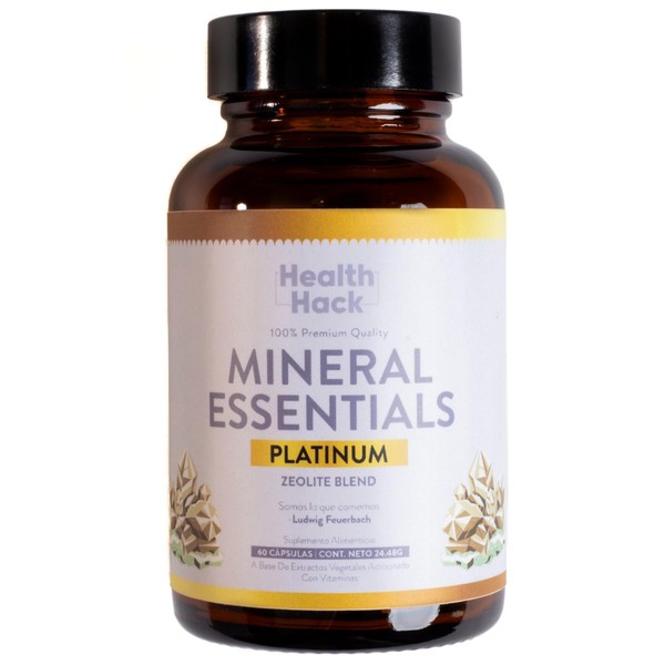 Health Hack Mineral Essentials Platinum Zeolita Blend | Complejo de Minerales Esenciales y Vitaminas para el Bienestar | Con Zeolita, Glicinato de Magnesio, Calcio, Potasio y Más | Apoyo Integral