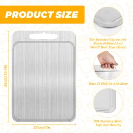 Farerkass Titanium Chopping Board, 304 Stainless Steel Chopping Board, Titanium Cutting Board, Chopping Boards for Kitchen, Stainless Steel Chopping Board, 34 x 23 cm, Double-Sided with Groove for