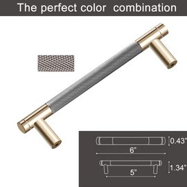 Westablize 10 Pack 5 Inch 128 mm Bar Cabinet Pulls Gold and Grey Knurled Handles for Brushed Gold Drawer Pulls Cupboard Aluminum Handles