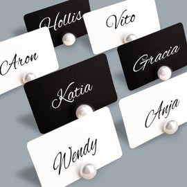 BHwra 40 Pack Decorative Pearl Place Card Holders Bulk Name Card Stands Set Photo Holders for Wedding, Table Setting, Buffet Food Labels Business Card, Name Tag (40pcs)