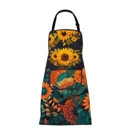 CMNIM Sunflower Apron for Gardening, Cooking, Kitchen, Chef, Baking - Women's Apron With Pockets - Sunflower Lover Gift, Medium