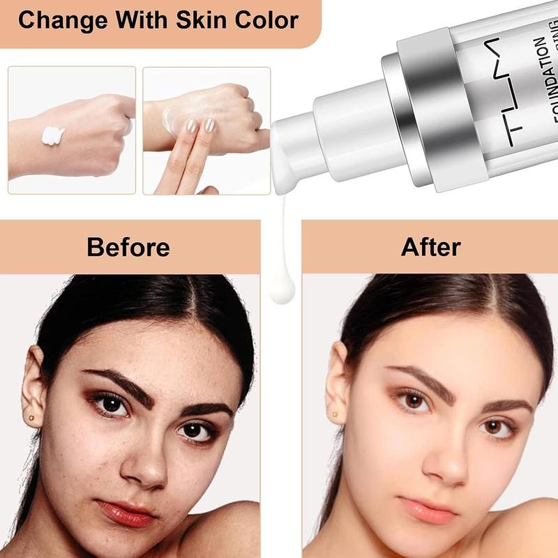 2 PACK Color Changing Foundation Liquid Base,Concealer Cover Cream,All Day
