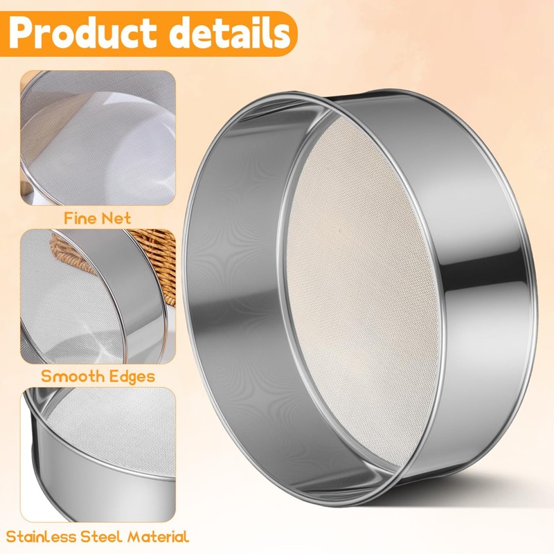 2Pcs Stainless Steel Round Flour Sieve 40 60 40 60