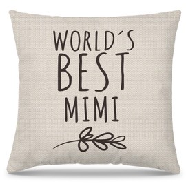 PUHEI Mimi Gifts Pillow Covers 18x18, Best Grandma Gifts for Mother's Day Birthday from Grandkids, World's Best Mimi Decorative Throw Pillow Cover for Home Bedroom Living Room Couch Bed