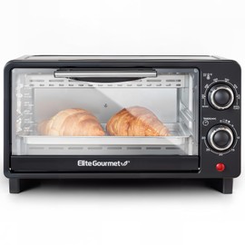 Elite Gourmet ETO490 9L/4 Slice Countertop Toaster Oven with 30-Minute Timer, Adjustable Temperature Control, Includes Baking Pan and Wire Rack, Bake, Broil, Toast, Black