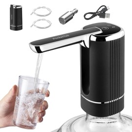 5 Gallon Water Pump Dispenser – Rechargeable & Foldable Electric Water Jug Pump, USB Charging Water Bottle Pump with 2 Silicone Hoses & 304 Stainless Steel Weight, for Camping/Home/Office