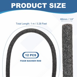 PATIKIL Backer Rod 1/4 in x 3.3 Ft, 12 Pcs Foam Rod Caulk Saver Expansion Joint Filler Rope Weather Strip Foam Noodle for Gaps Concrete Crack Filling DIY Craft (6mm Dia), Black