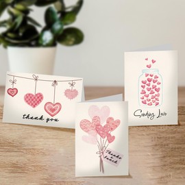 Pro Supply Global (24 Count of 4x6 Pre-Folded Valentine's Day Hearts Thank You Cards With Blank Inside To Leave a Note and Envelopes - Assortment of Greeting Cards Come In 3 Designs