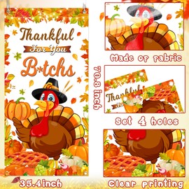 Thanksgiving Door Cover, 6x2.9FT Thankful For You Bi Door Cover Thankful Banner for Funny Friendsgiving Decorations, Thankful Decorations Door Cover Turckey Happy Friendsgiving Decorations Door Cover