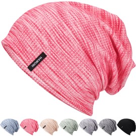 Men's Slouch Beanie Hat Women's Lightweight Windproof Thin Hat Soft Breathable Long Beanie Ideal for Spring Autumn and Winter, pink