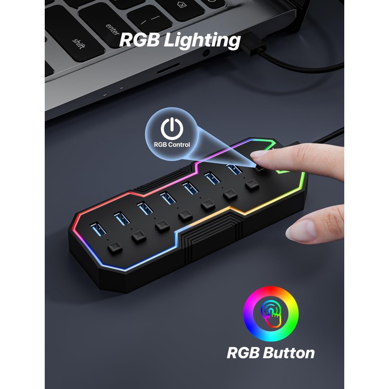 ZIUMIER USB 3.0 Hub,7 Ports USB Expander with RGB LED