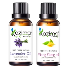 KAZIMA Combo of Lavender Oil and Ylang Ylang Oil - 100% Pure & Natural Essential Oil for Body Massage, Aromatherapy, Hair Growth and Health Boost, 15 ml each