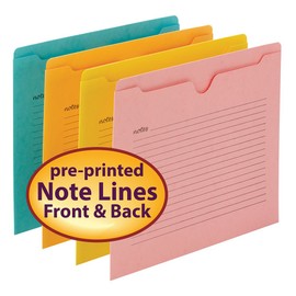 Smead Notes File Jacket, Letter Size, Straight-Cut Tab, Flat-No Expansion, Assorted Colors, 12 per Pack (75616)
